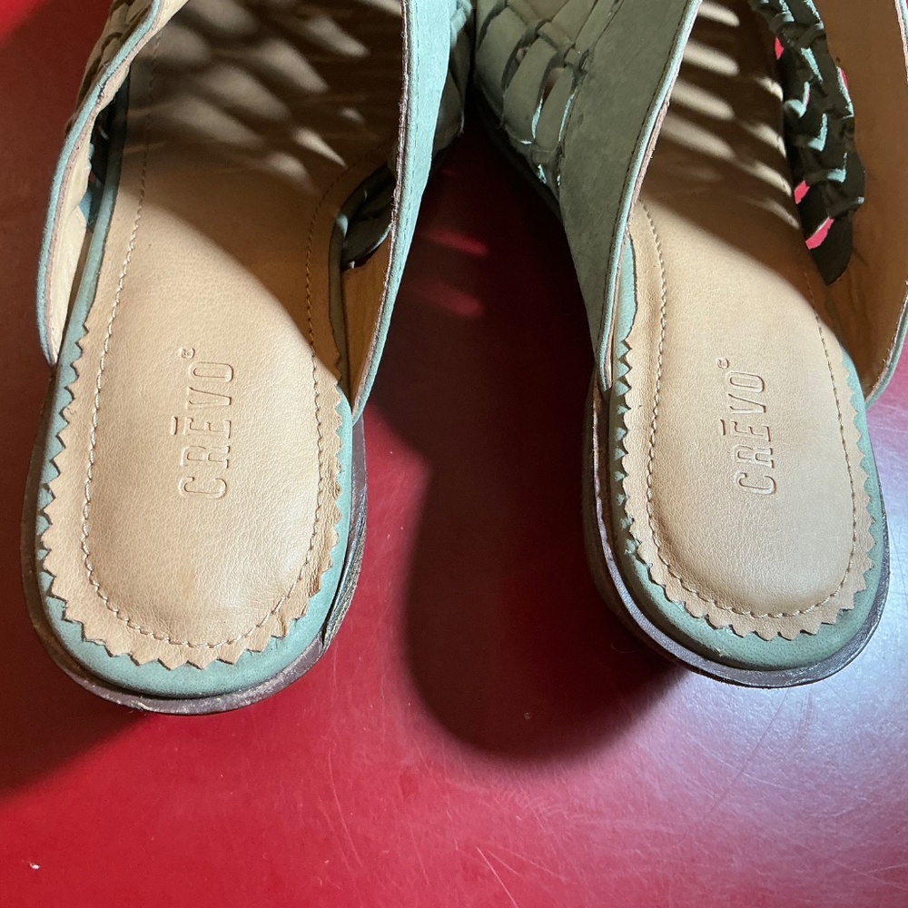 Mule Slides 8 leather woven Sage Green Slip-On Clogs Coastal Boho Resort Crevo - Picture 15 of 15